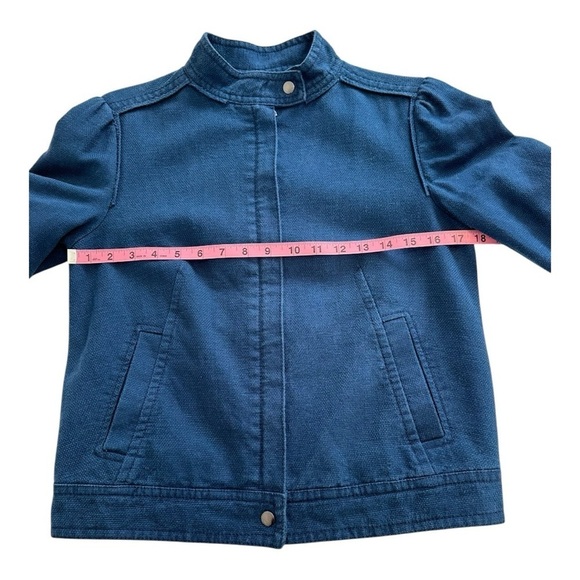 Gap Moto Jacket Mock Neck Zip Up Long Sleeve Linen Blend Blue Womens Small - Picture 9 of 13